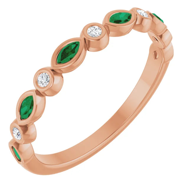 Juliette Round and Marquise Gemstones 1/2 Bezel Set Wedding & Anniversary Band