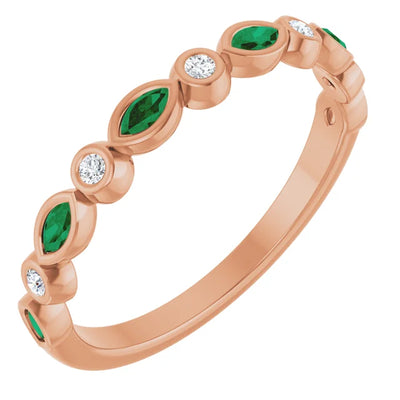 Juliette Round and Marquise Gemstones 1/2 Bezel Set Wedding & Anniversary Band