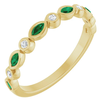 Juliette Round and Marquise Gemstones 1/2 Bezel Set Wedding & Anniversary Band