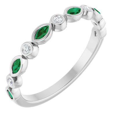 Juliette Round and Marquise Gemstones 1/2 Bezel Set Wedding & Anniversary Band