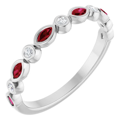 Juliette Round and Marquise Gemstones 1/2 Bezel Set Wedding & Anniversary Band
