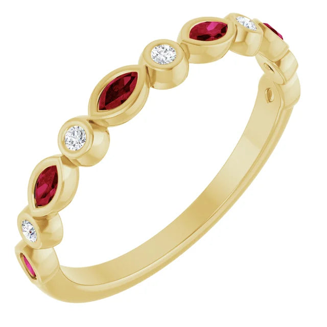 Juliette Round and Marquise Gemstones 1/2 Bezel Set Wedding & Anniversary Band