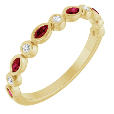 Juliette Round and Marquise Gemstones 1/2 Bezel Set Wedding & Anniversary Band