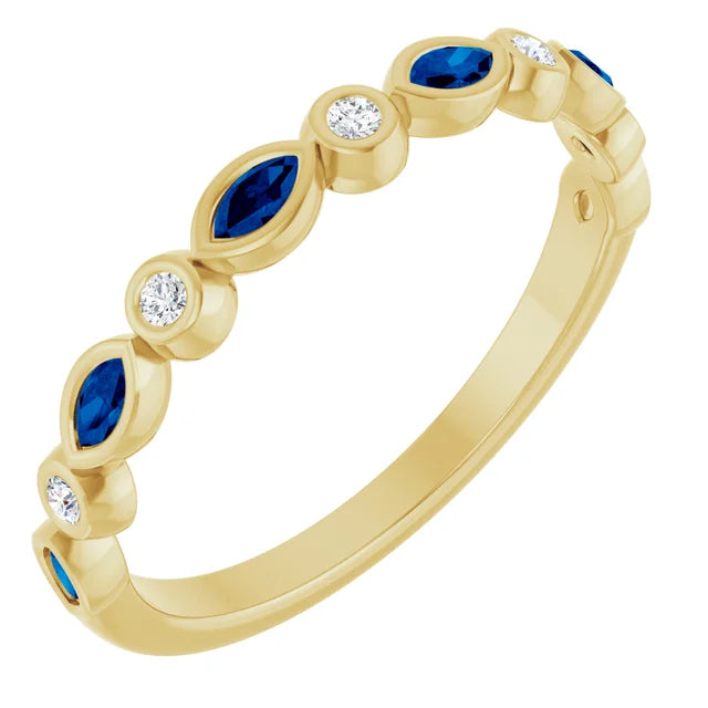 Juliette Round and Marquise Gemstones 1/2 Bezel Set Wedding & Anniversary Band