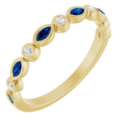 Juliette Round and Marquise Gemstones 1/2 Bezel Set Wedding & Anniversary Band