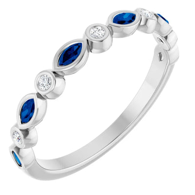 Juliette Round and Marquise Gemstones 1/2 Bezel Set Wedding & Anniversary Band