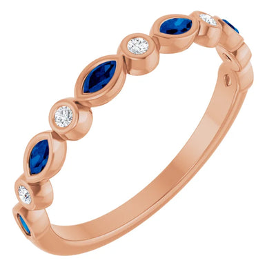Juliette Round and Marquise Gemstones 1/2 Bezel Set Wedding & Anniversary Band