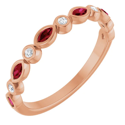 Juliette Round and Marquise Gemstones 1/2 Bezel Set Wedding & Anniversary Band