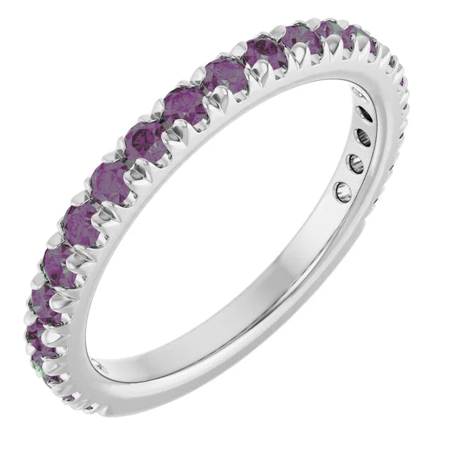 Kenla Round Gemstones 3/4 Eternity French Pave Wedding & Anniversary Band