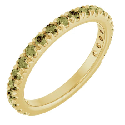 Kenla Round Gemstones 3/4 Eternity French Pave Wedding & Anniversary Band