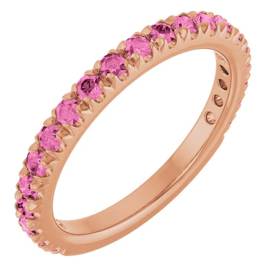 Kenla Round Gemstones 3/4 Eternity French Pave Wedding & Anniversary Band