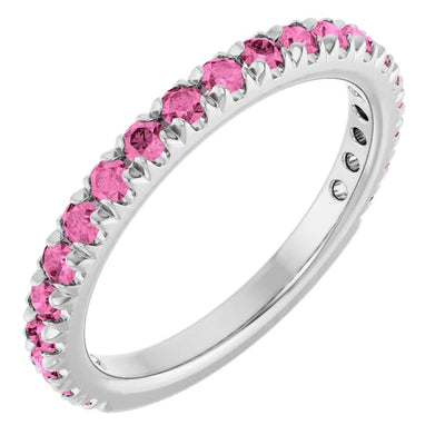 Kenla Round Gemstones 3/4 Eternity French Pave Wedding & Anniversary Band