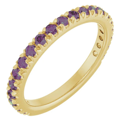 Kenla Round Gemstones 3/4 Eternity French Pave Wedding & Anniversary Band