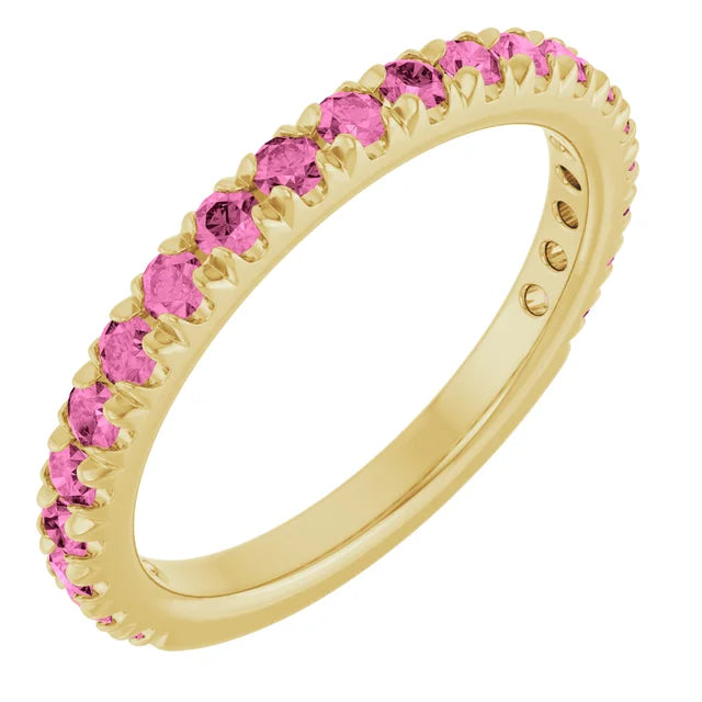 Kenla Round Gemstones 3/4 Eternity French Pave Wedding & Anniversary Band