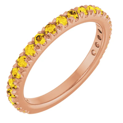 Kenla Round Gemstones 3/4 Eternity French Pave Wedding & Anniversary Band