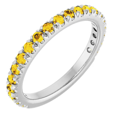 Kenla Round Gemstones 3/4 Eternity French Pave Wedding & Anniversary Band