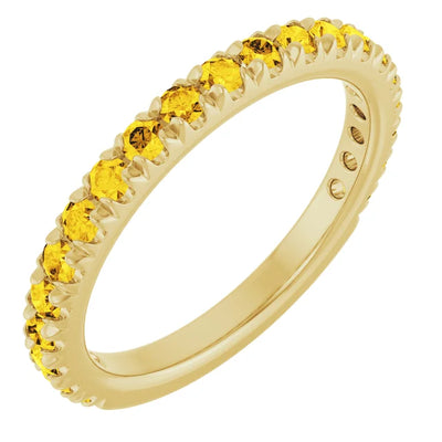 Kenla Round Gemstones 3/4 Eternity French Pave Wedding & Anniversary Band