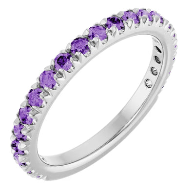 Kenla Round Gemstones 3/4 Eternity French Pave Wedding & Anniversary Band