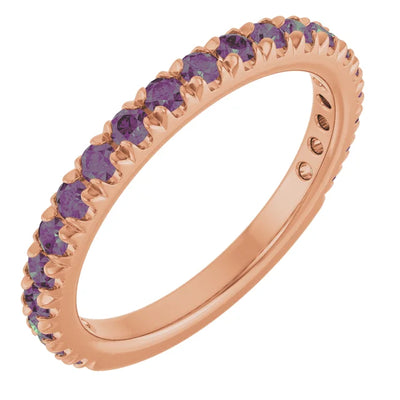 Kenla Round Gemstones 3/4 Eternity French Pave Wedding & Anniversary Band