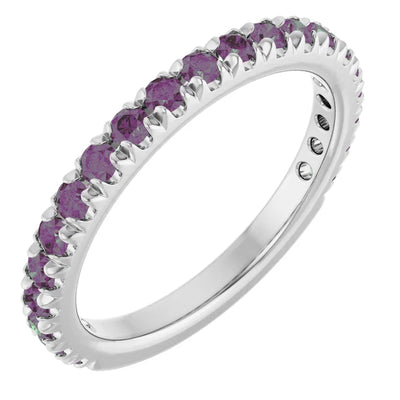 Kenla Round Gemstones 3/4 Eternity French Pave Wedding & Anniversary Band