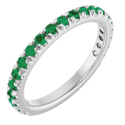 Kenla Round Gemstones 3/4 Eternity French Pave Wedding & Anniversary Band