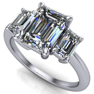 Arya .50ct. Lab-Grown Diamond Emerald Center 3 Stone Comfort Fit Engagement 14K White Gold Ring