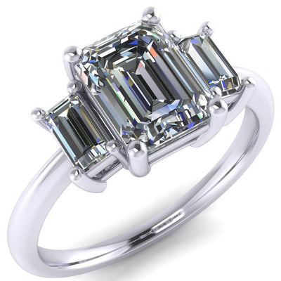 Arya .50ct. Lab-Grown Diamond Emerald Center 3 Stone Comfort Fit Engagement 14K White Gold Ring