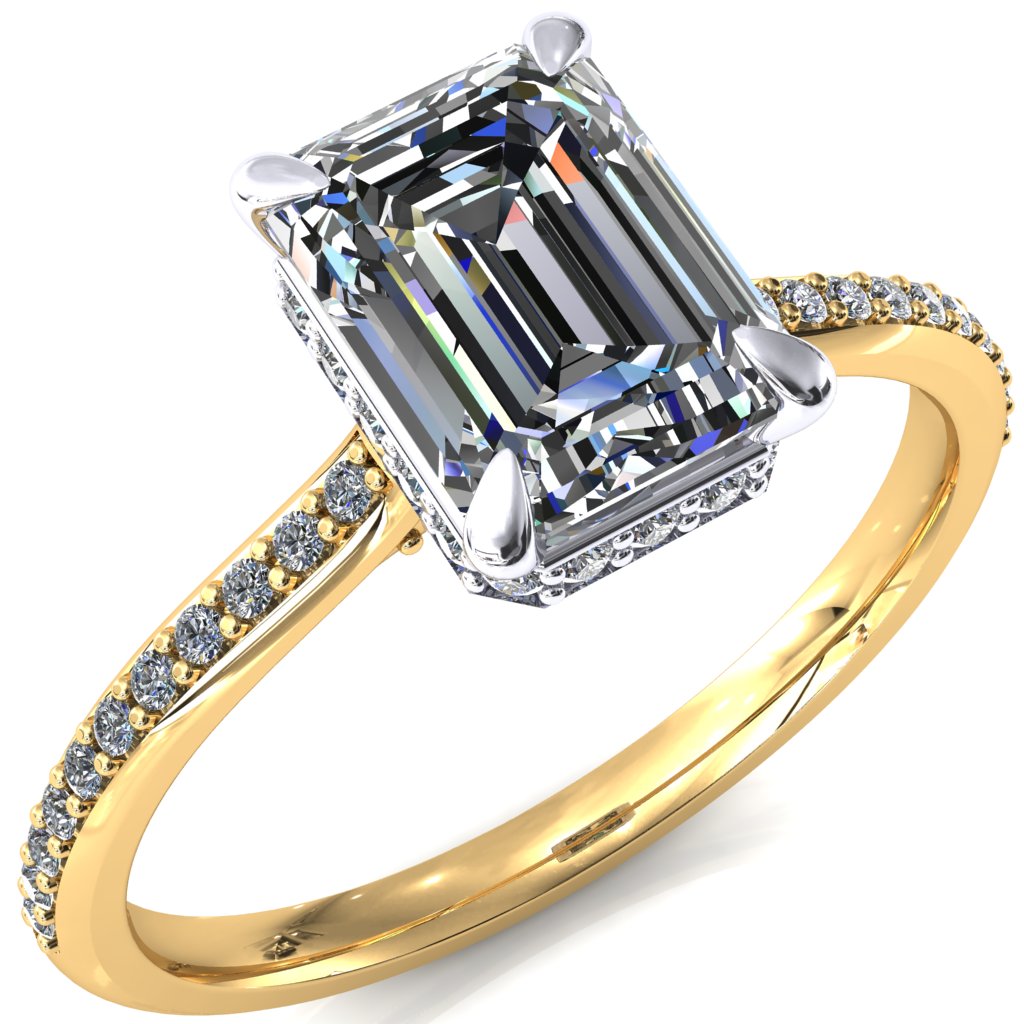 Kiki Emerald Moissanite 4 Prongs Claw Floating Halo 1/2 Pinpoint Inverted Cathedral Ring