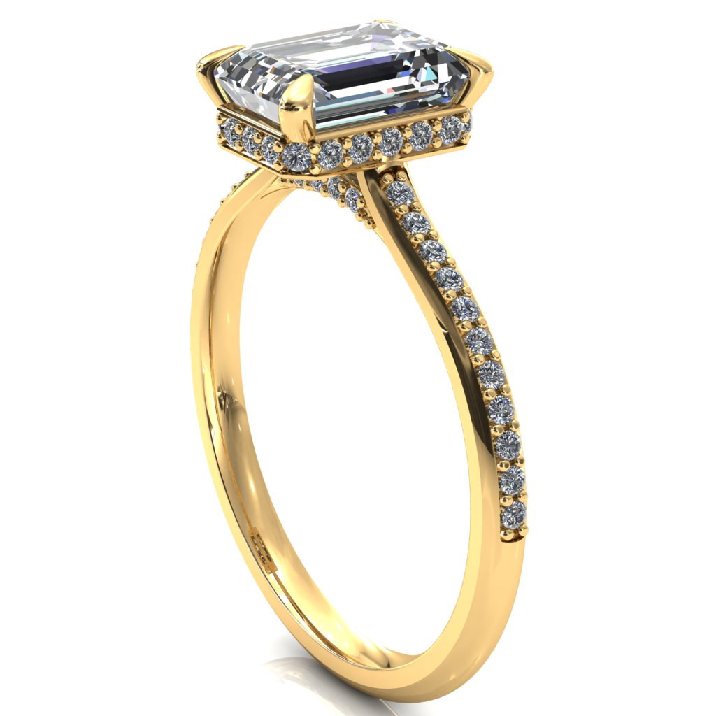 Kiki Emerald Moissanite 4 Prongs Claw Floating Halo 1/2 Pinpoint Inverted Cathedral Ring