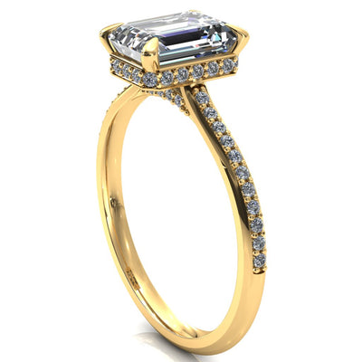 Kiki Emerald Moissanite 4 Prongs Claw Floating Halo 1/2 Pinpoint Inverted Cathedral Ring