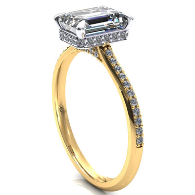 Kiki Emerald Moissanite 4 Prongs Claw Floating Halo 1/2 Pinpoint Inverted Cathedral Ring