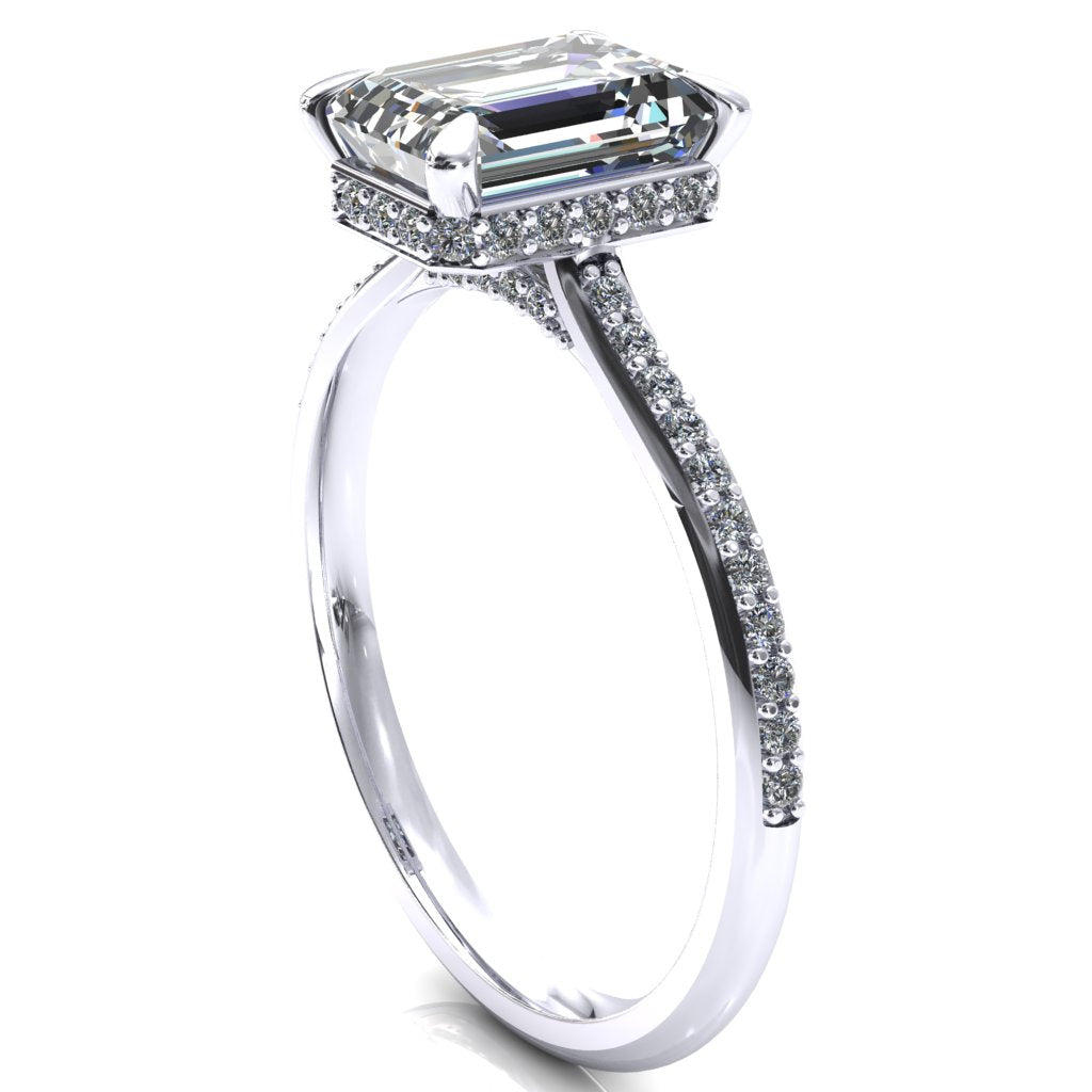 Kiki Emerald Moissanite 4 Prongs Claw Floating Halo 1/2 Pinpoint Inverted Cathedral Ring