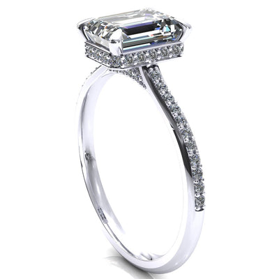 Kiki Emerald Moissanite 4 Prongs Claw Floating Halo 1/2 Pinpoint Inverted Cathedral Ring