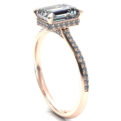 Kiki Emerald Moissanite 4 Prongs Claw Floating Halo 1/2 Pinpoint Inverted Cathedral Ring