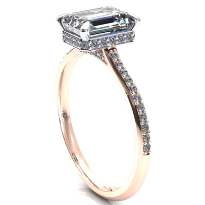 Kiki Emerald Moissanite 4 Prongs Claw Floating Halo 1/2 Pinpoint Inverted Cathedral Ring