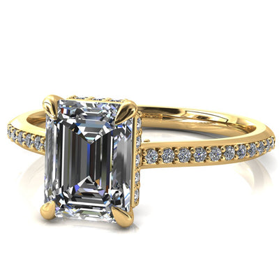 Kiki Emerald Moissanite 4 Prongs Claw Floating Halo 1/2 Pinpoint Inverted Cathedral Ring
