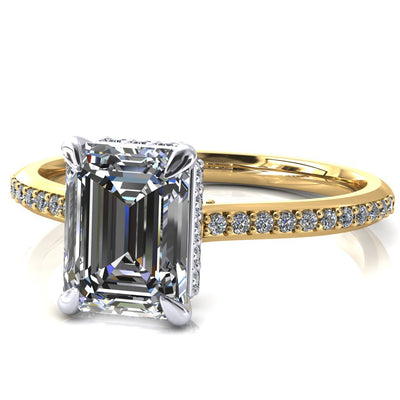 Kiki Emerald Moissanite 4 Prongs Claw Floating Halo 1/2 Pinpoint Inverted Cathedral Ring
