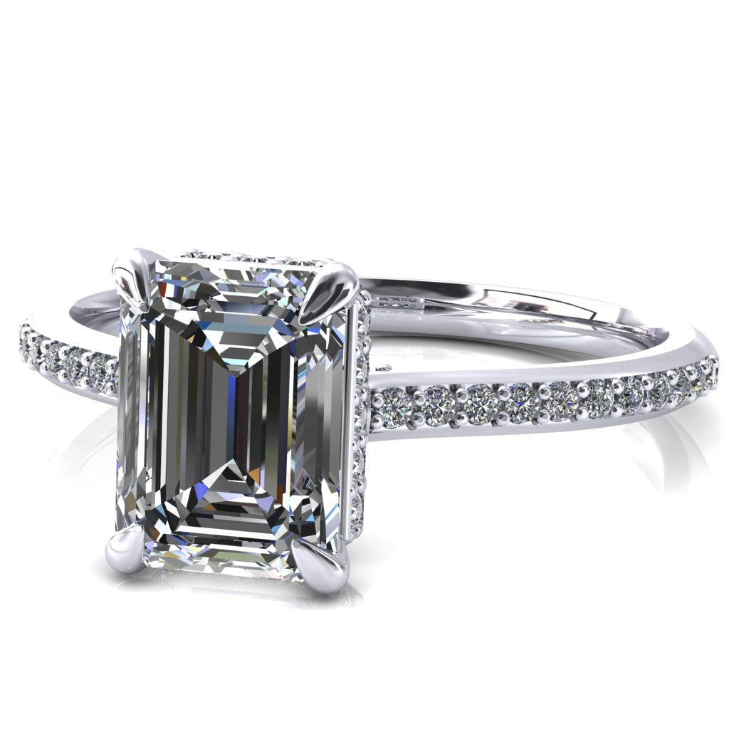 Kiki Emerald Moissanite 4 Prongs Claw Floating Halo 1/2 Pinpoint Inverted Cathedral Ring