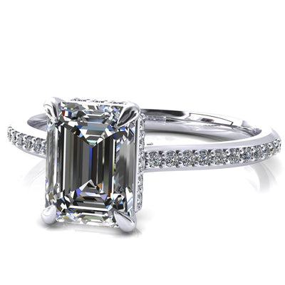 Kiki Emerald Moissanite 4 Prongs Claw Floating Halo 1/2 Pinpoint Inverted Cathedral Ring