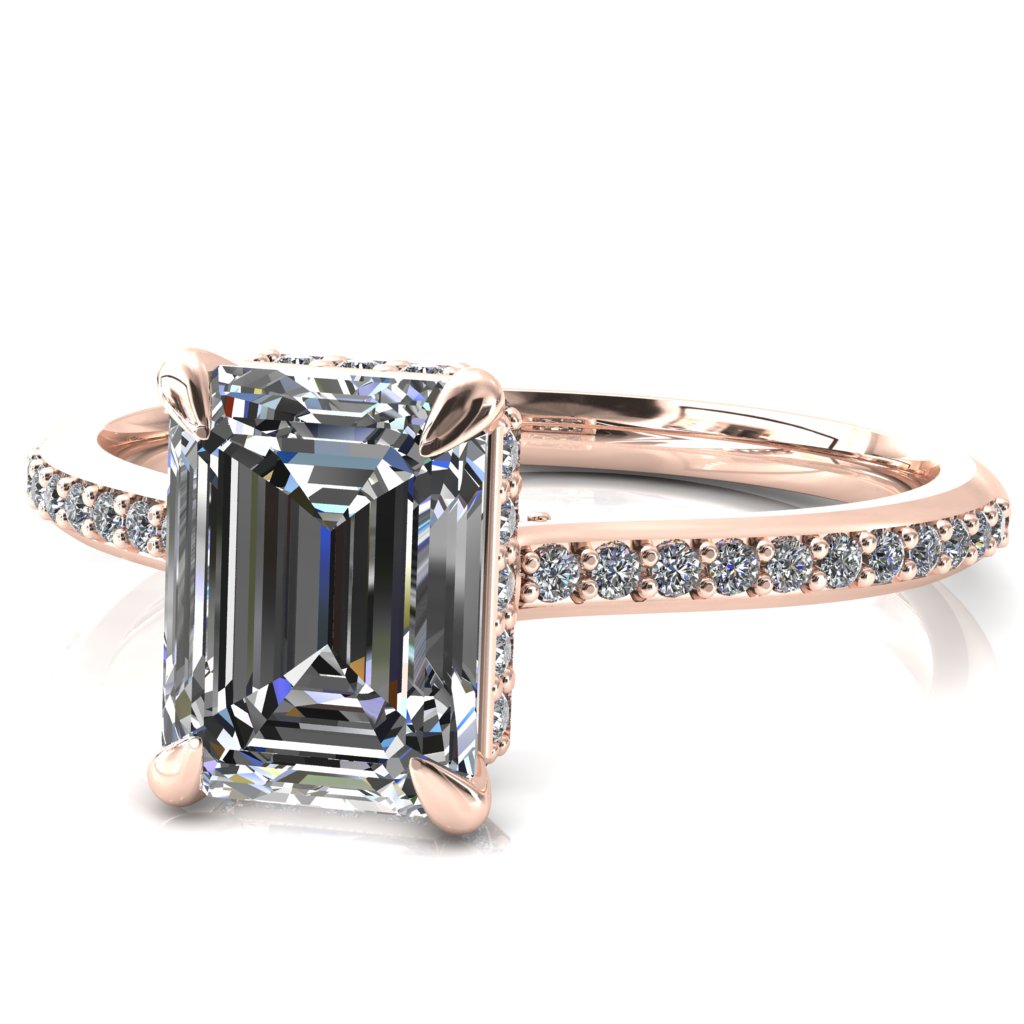 Kiki Emerald Moissanite 4 Prongs Claw Floating Halo 1/2 Pinpoint Inverted Cathedral Ring