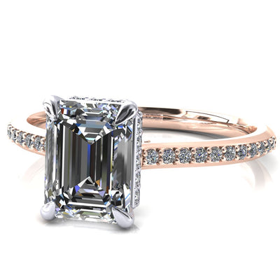 Kiki Emerald Moissanite 4 Prongs Claw Floating Halo 1/2 Pinpoint Inverted Cathedral Ring