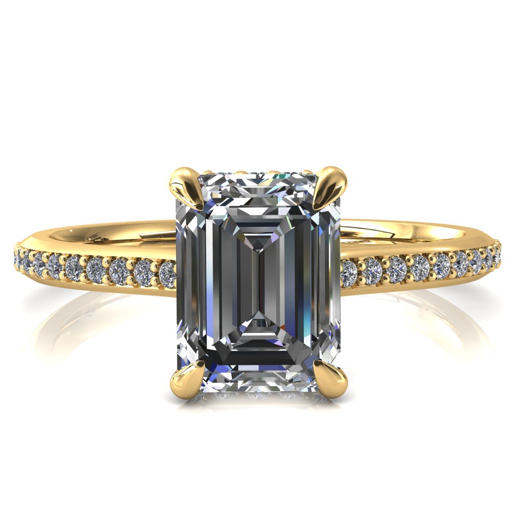 Kiki Emerald Moissanite 4 Prongs Claw Floating Halo 1/2 Pinpoint Inverted Cathedral Ring