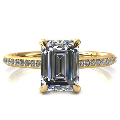 Kiki Emerald Moissanite 4 Prongs Claw Floating Halo 1/2 Pinpoint Inverted Cathedral Ring