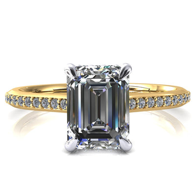 Kiki Emerald Moissanite 4 Prongs Claw Floating Halo 1/2 Pinpoint Inverted Cathedral Ring