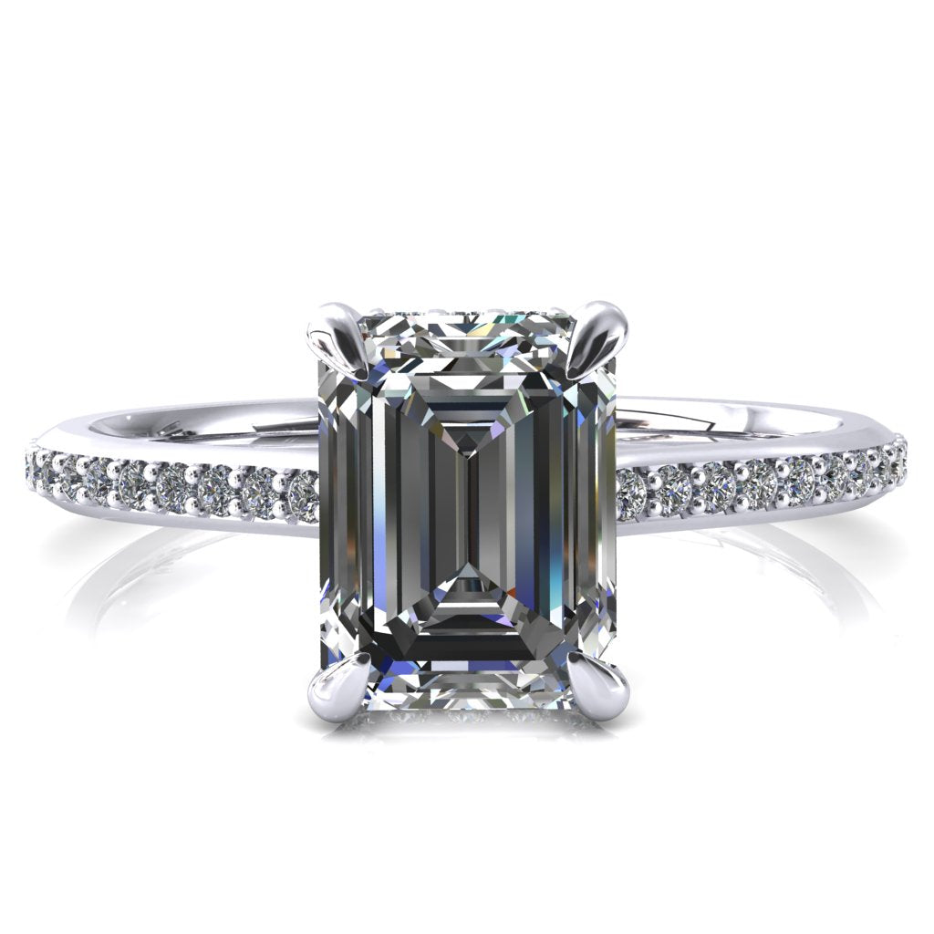 Kiki Emerald Moissanite 4 Prongs Claw Floating Halo 1/2 Pinpoint Inverted Cathedral Ring