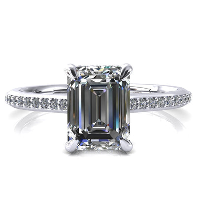 Kiki Emerald Moissanite 4 Prongs Claw Floating Halo 1/2 Pinpoint Inverted Cathedral Ring