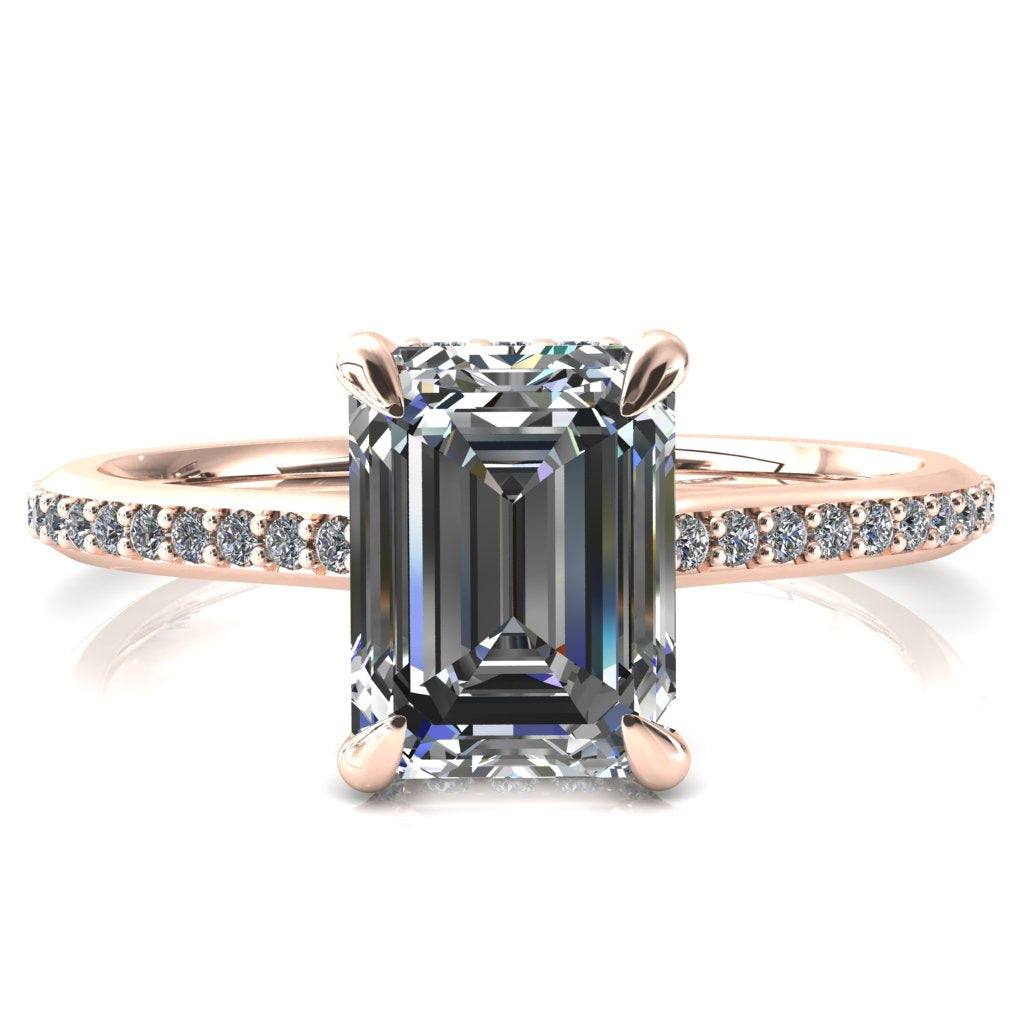 Kiki Emerald Moissanite 4 Prongs Claw Floating Halo 1/2 Pinpoint Inverted Cathedral Ring