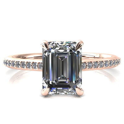 Kiki Emerald Moissanite 4 Prongs Claw Floating Halo 1/2 Pinpoint Inverted Cathedral Ring