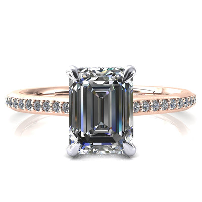 Kiki Emerald Moissanite 4 Prongs Claw Floating Halo 1/2 Pinpoint Inverted Cathedral Ring