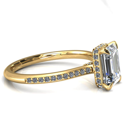 Kiki Emerald Moissanite 4 Prongs Claw Floating Halo 1/2 Pinpoint Inverted Cathedral Ring